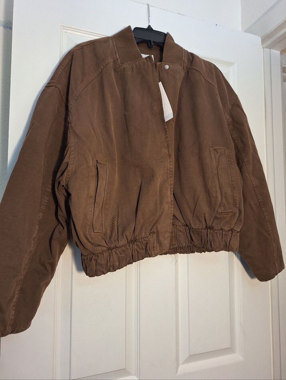 Zara Women's Brown Cropped Bomber Jacket Size L